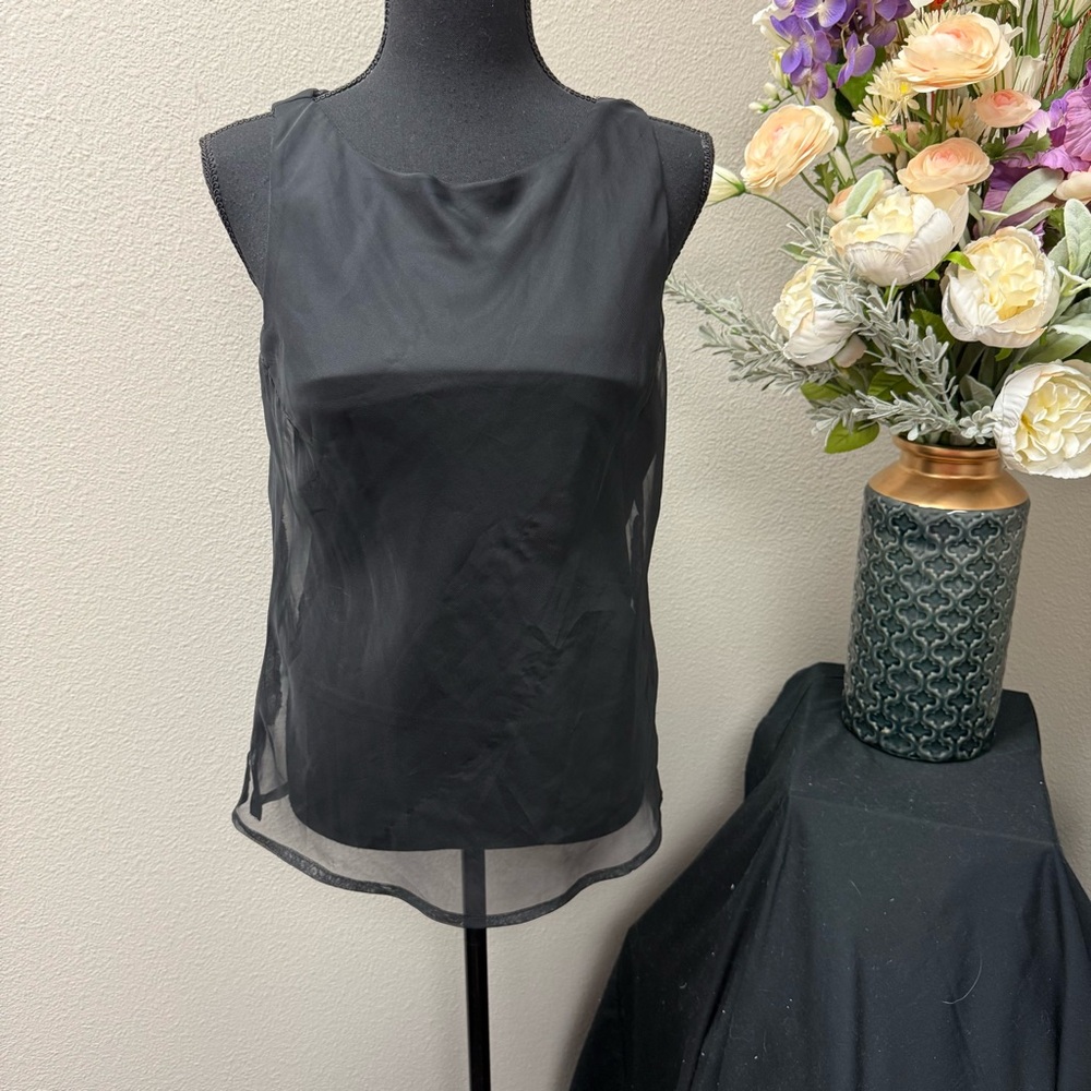 Jonathan Martin Studio Black Sheer Overlay Sleeveless Blouse Sz 12